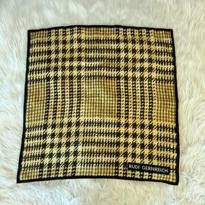 Rudi Gernreich Vintage 100% Silk Houndstooth Plaid Square Scarf Hand Rolled